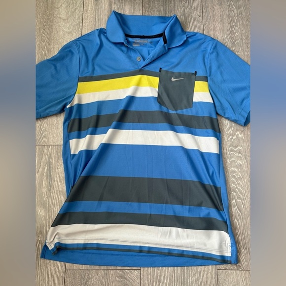 Nike Other - Nike Men's Blue and Yellow Striped Golf Polo